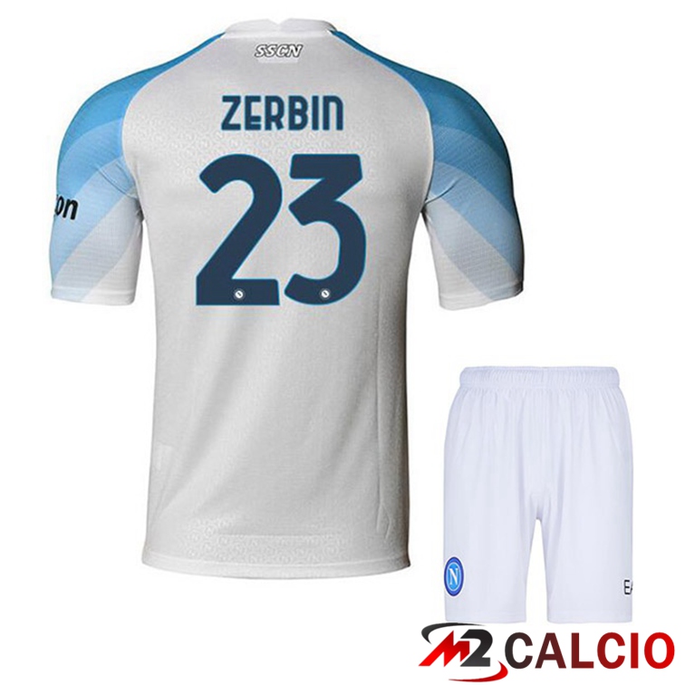 Maglie Calcio SSC Napoli (Zerbin 23) Bambino Prima Bianco 2022/2023