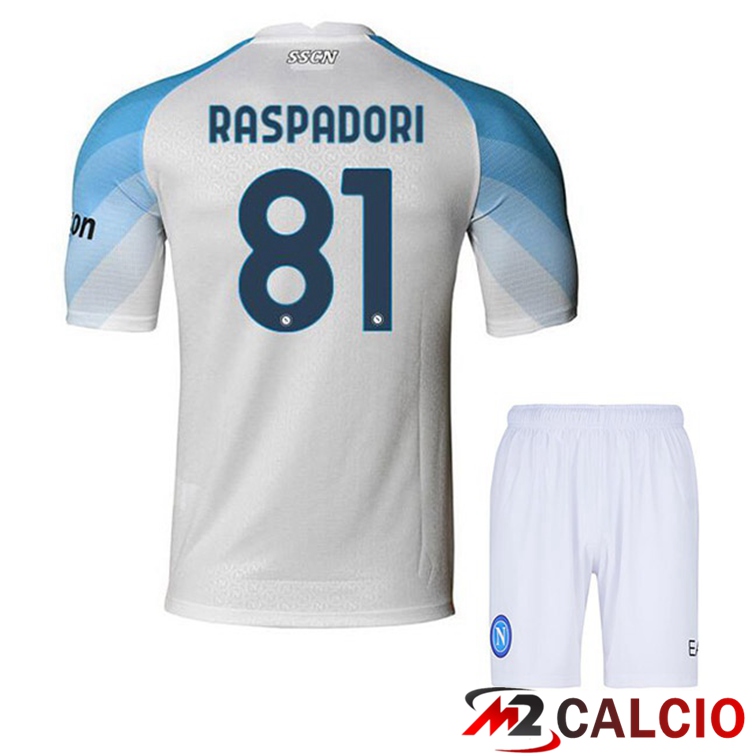 Maglie Calcio SSC Napoli (Raspadori 81) Bambino Prima Bianco 2022/2023