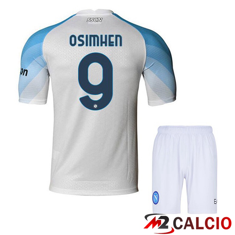 Maglie Calcio SSC Napoli (Osimhen 9) Bambino Prima Bianco 2022/2023