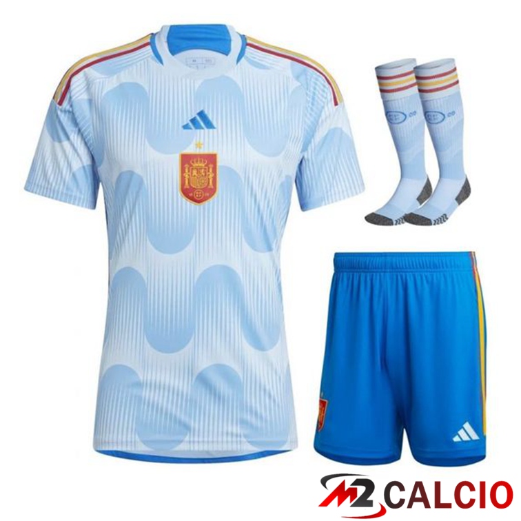 Insieme Maglie Calcio Spagna Seconda (Pantaloncini + Calzini) Coppa Del Mondo 2022