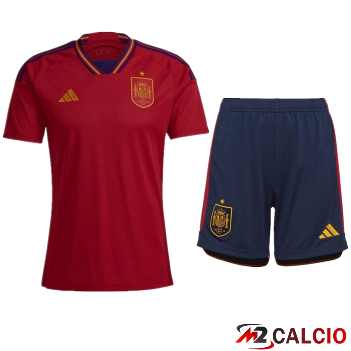 Insieme Maglie Calcio Spagna Prima + Pantaloncini Coppa Del Mondo 2022