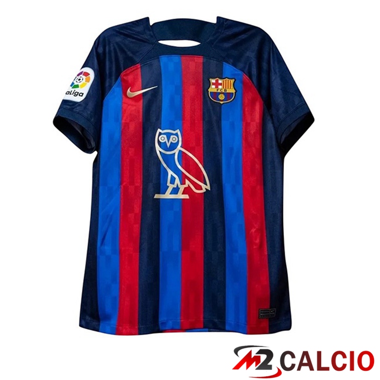 Maglie Calcio FC Barcellona Prima Drake Sponsor Rosso Blu 2022/2023