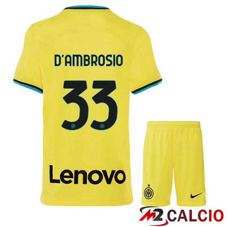 Maglie Calcio Inter Milan (D'AMBROSIO 33) Bambino Terza Giallo 2022/2023