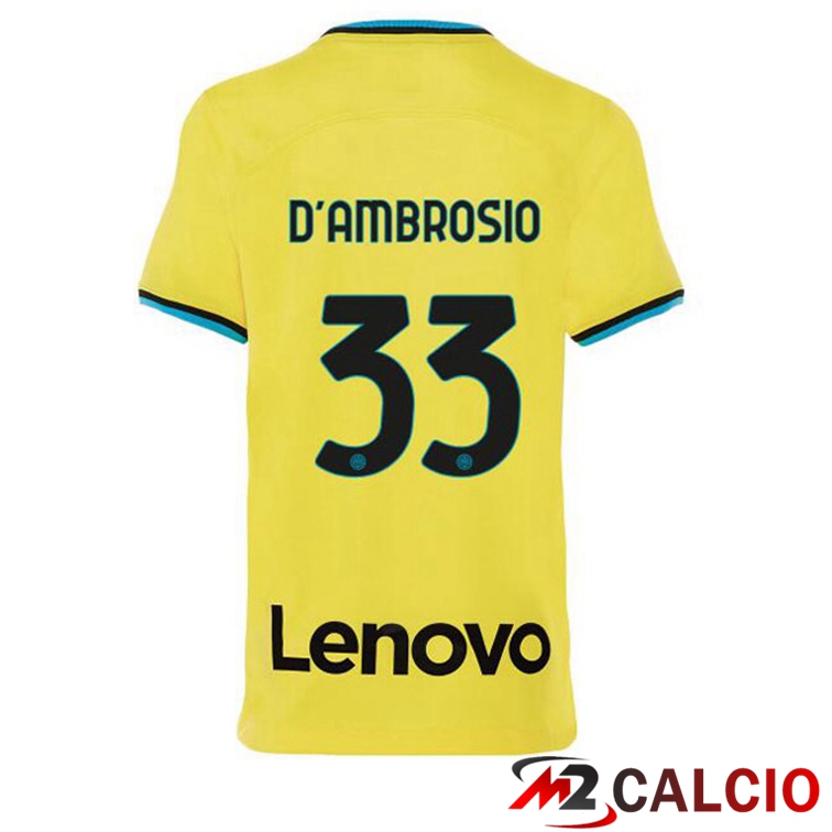 Maglie Calcio Inter Milan (D'AMBROSIO 33) Terza Giallo 2022/2023