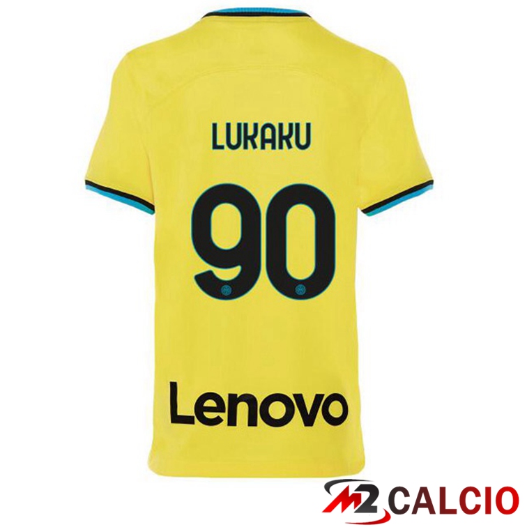 Maglie Calcio Inter Milan (LUKAKU 90) Terza Giallo 2022/2023