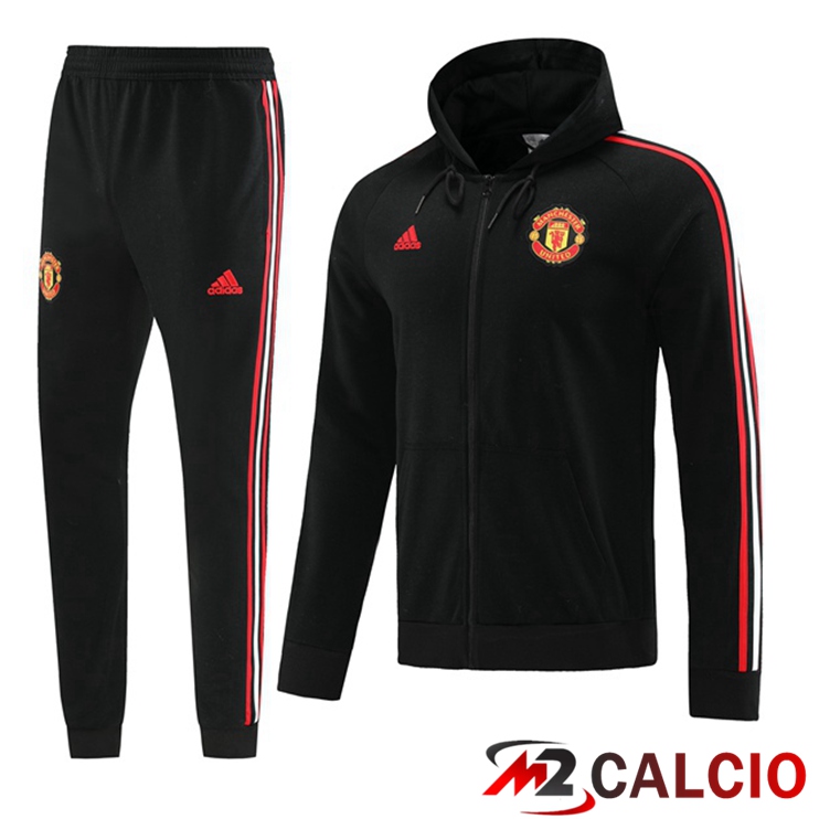 Insieme Giacca Con Cappuccio Tuta Manchester United Nero 2022/2023