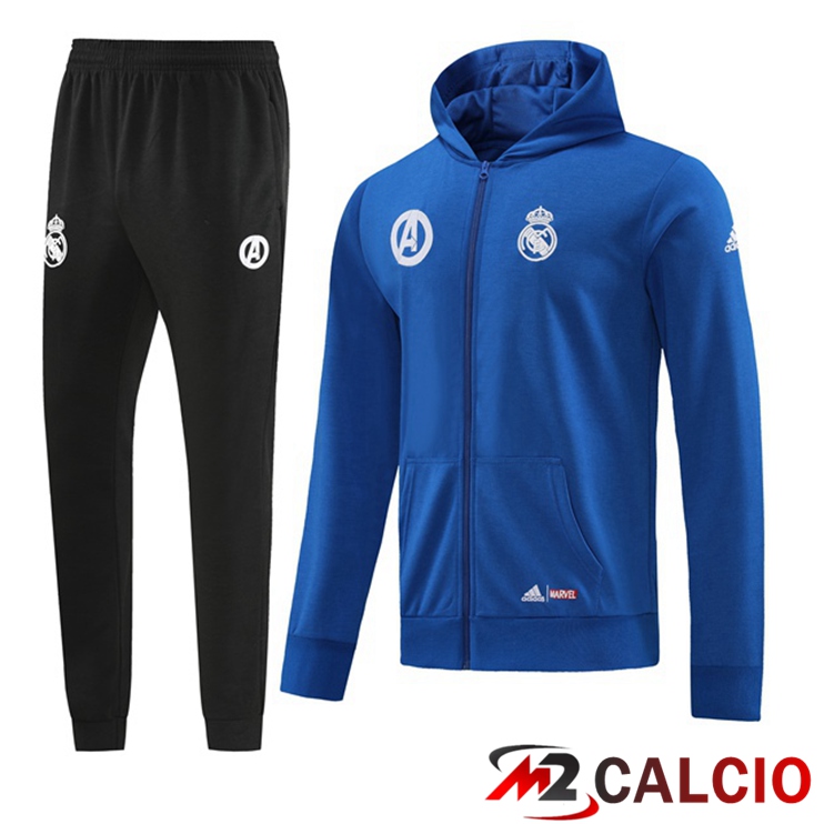 Insieme Giacca Con Cappuccio Tuta Real Madrid Blu 2022/2023