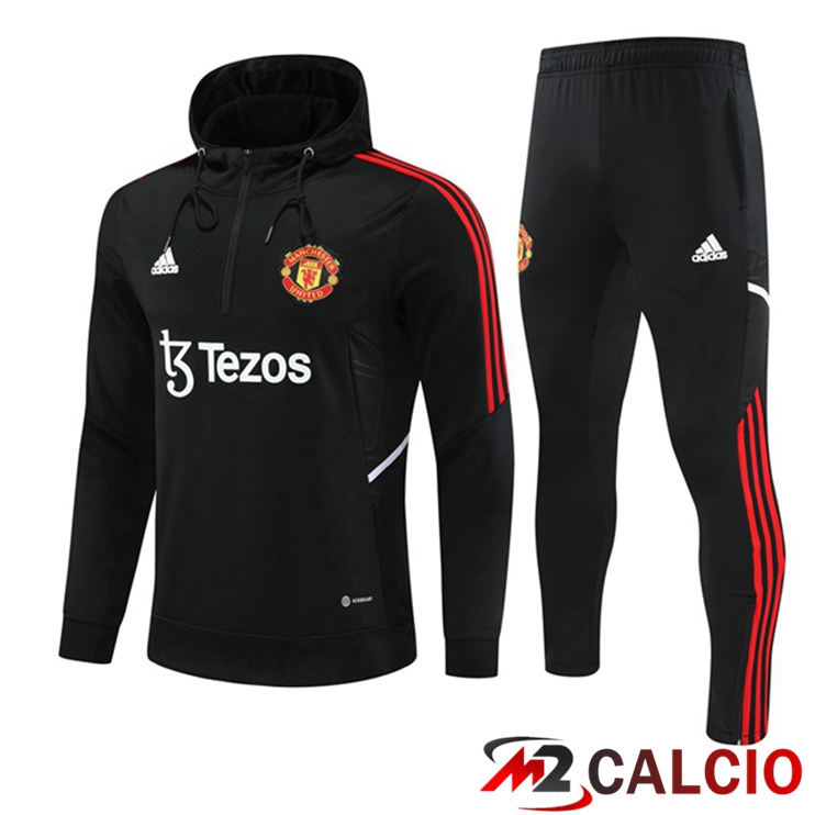 Insieme Giacca Con Cappuccio Tuta Manchester United Nero 2022/2023