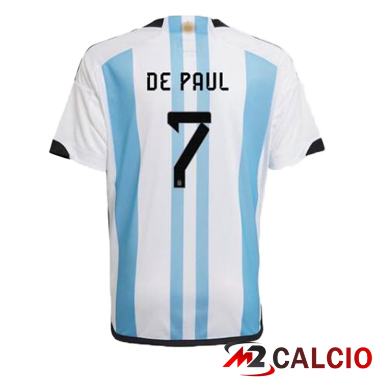 Maglie Calcio Argentina (DE PAUL 7) Prima Blu Bianco Coppa Del Mondo 2022