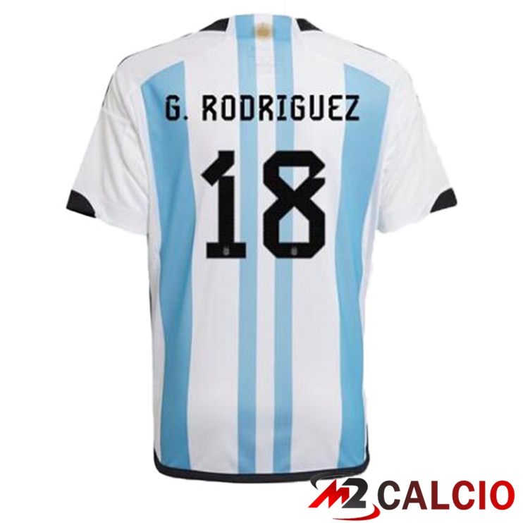 Maglie Calcio Argentina (G. RODRIGUEZ 18) Prima Blu Bianco Coppa Del Mondo 2022
