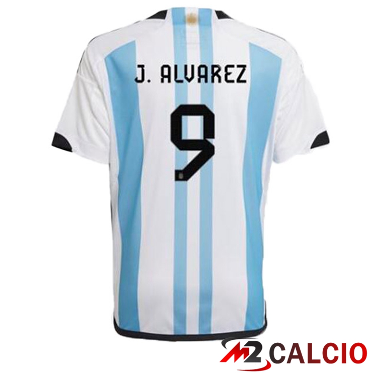 Maglie Calcio Argentina (J. ALVAREZ 9) Prima Blu Bianco Coppa Del Mondo 2022