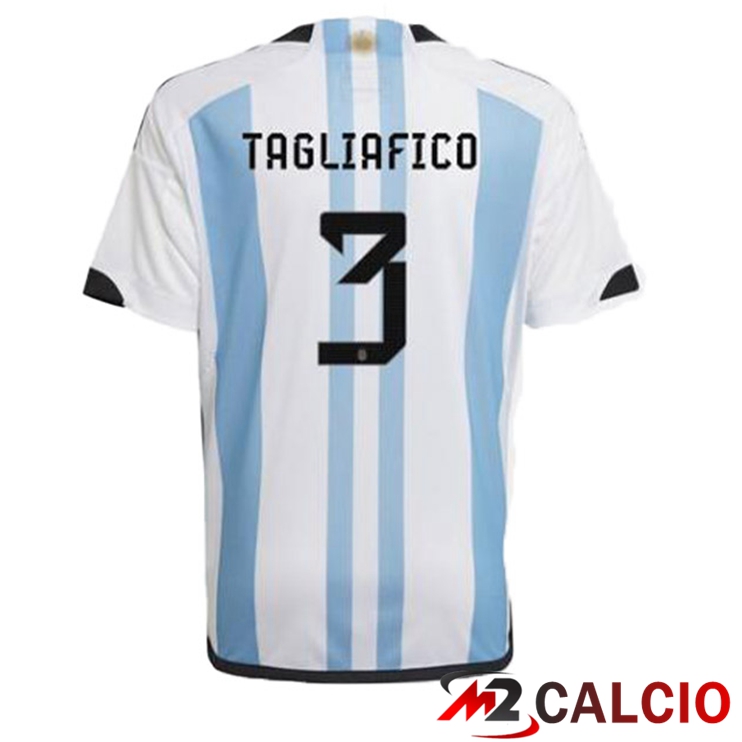 Maglie Calcio Argentina (TAGLIAFICO 3) Prima Blu Bianco Coppa Del Mondo 2022