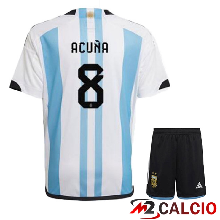 Maglie Calcio Argentina (ACUÑA 8) Bambino Prima Blu Bianco Coppa Del Mondo 2022