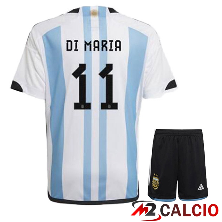Maglie Calcio Argentina (DI MARIA 11) Bambino Prima Blu Bianco Coppa Del Mondo 2022