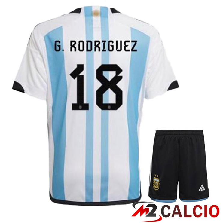 Maglie Calcio Argentina (G. RODRIGUEZ 18) Bambino Prima Blu Bianco Coppa Del Mondo 2022