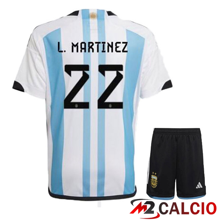 Maglie Calcio Argentina (L. MARTINEZ 22) Bambino Prima Blu Bianco Coppa Del Mondo 2022