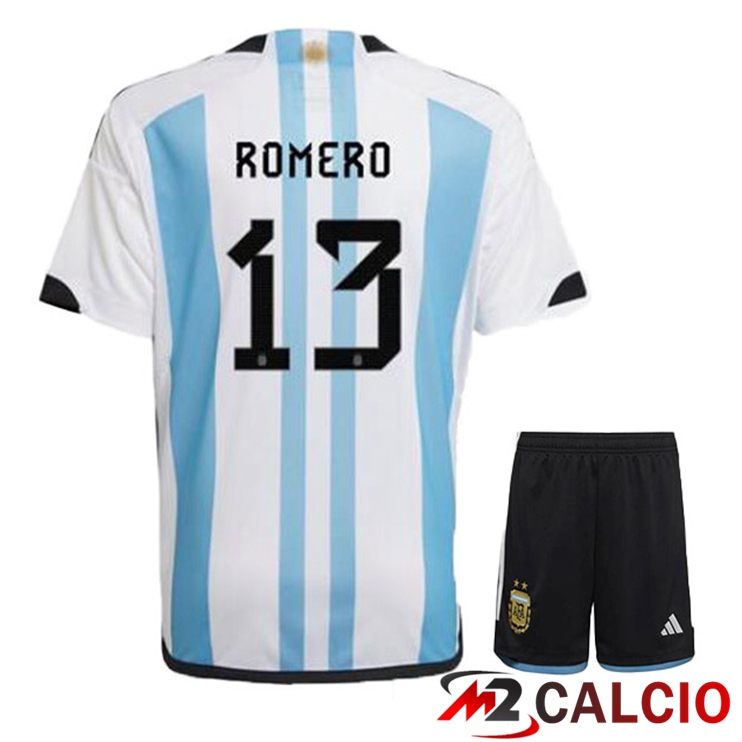 Maglie Calcio Argentina (ROMERO 13) Bambino Prima Blu Bianco Coppa Del Mondo 2022