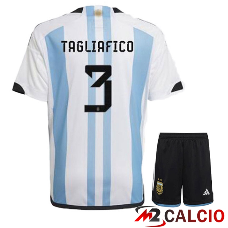 Maglie Calcio Argentina (TAGLIAFICO 3) Bambino Prima Blu Bianco Coppa Del Mondo 2022