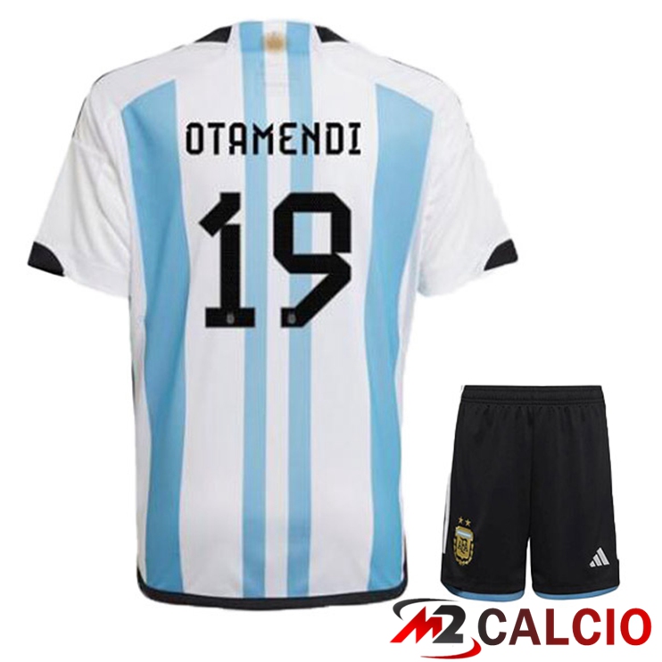 Maglie Calcio Argentina (OTAMENDI 19) Bambino Prima Blu Bianco Coppa Del Mondo 2022