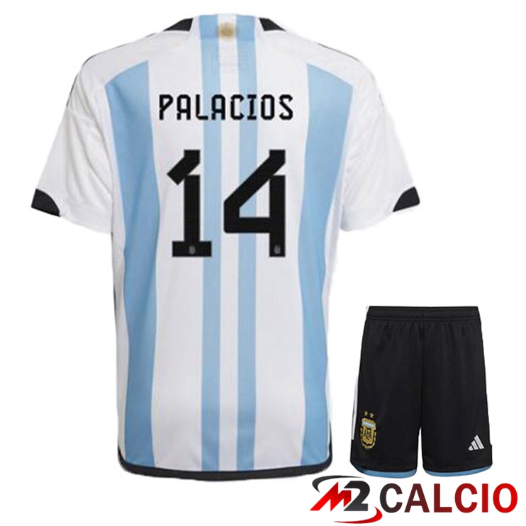 Maglie Calcio Argentina (PALACIOS 14) Bambino Prima Blu Bianco Coppa Del Mondo 2022