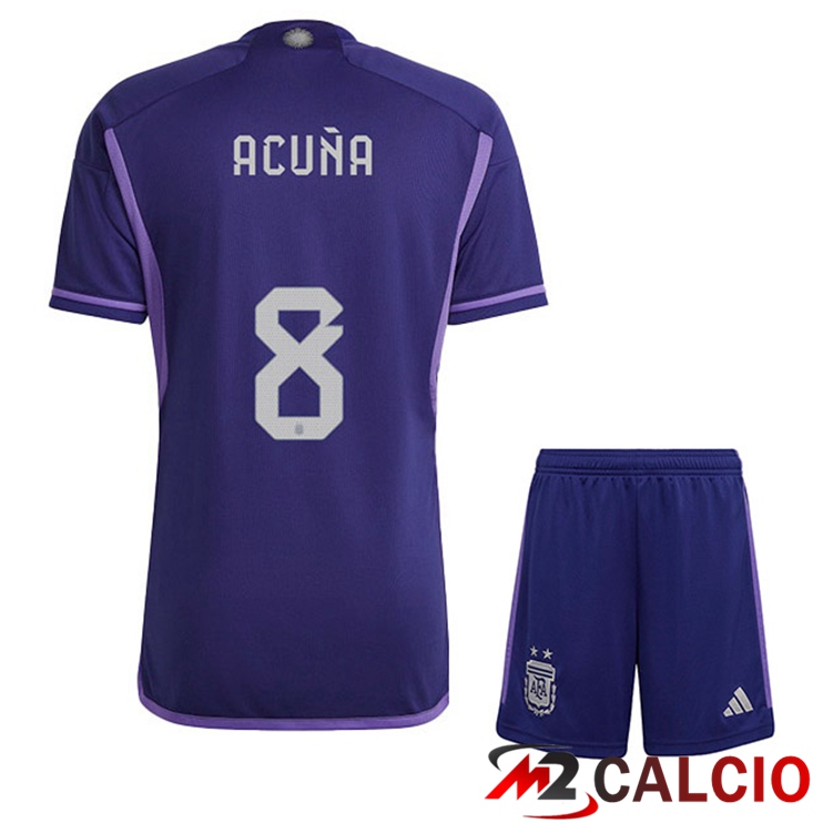 Maglie Calcio Argentina (ACUÑA 8) Bambino Seconda Viola Coppa Del Mondo 2022