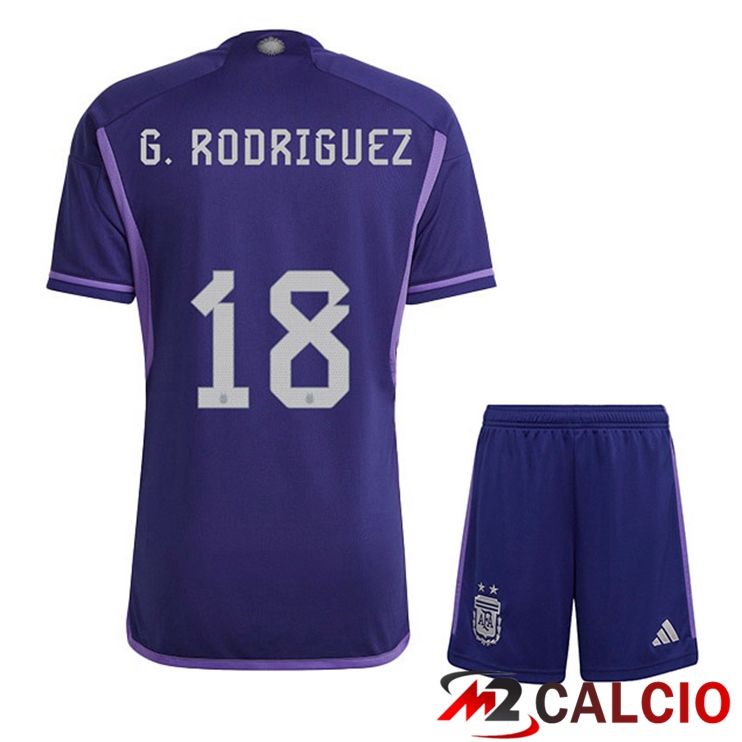 Maglie Calcio Argentina (G. RODRIGUEZ 18) Bambino Seconda Viola Coppa Del Mondo 2022