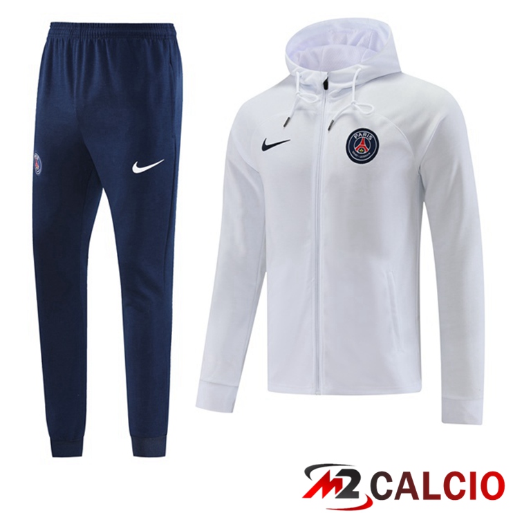 Insieme Giacca Con Cappuccio Tuta Paris PSG Bianco 2022/2023