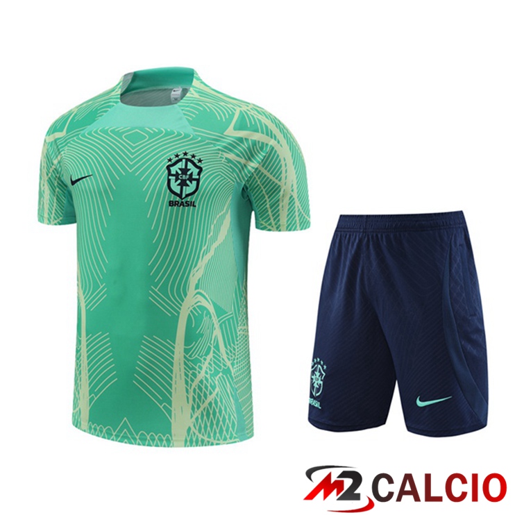 T Shirt Allenamento Brasile + Pantaloncini Verde 2022/2023