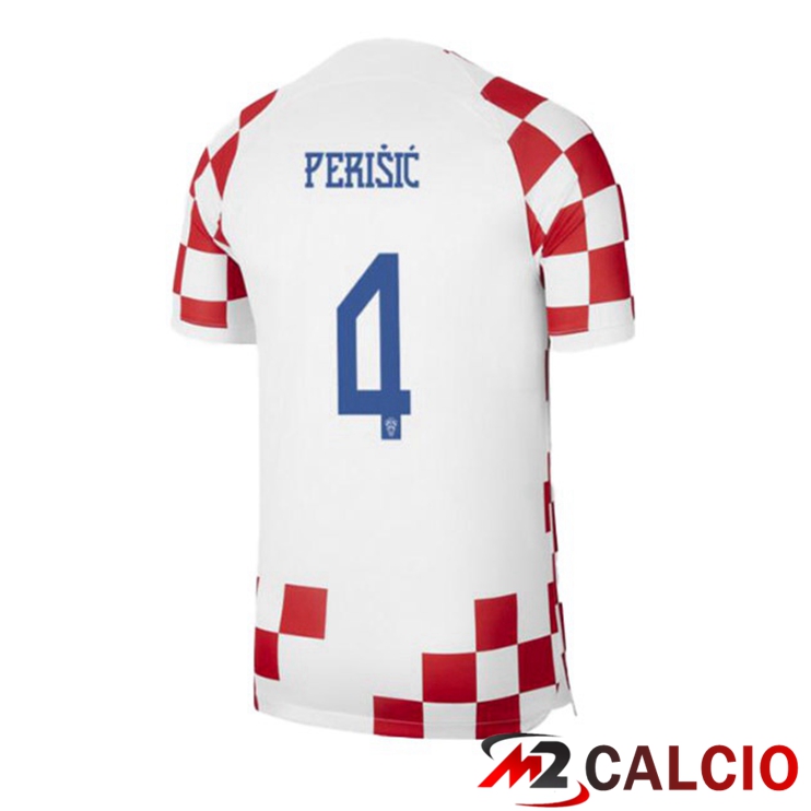 Maglie Calcio Croazia (PERIŠIĆ 4) Prima Bianco Rosso Coppa Del Mondo 2022