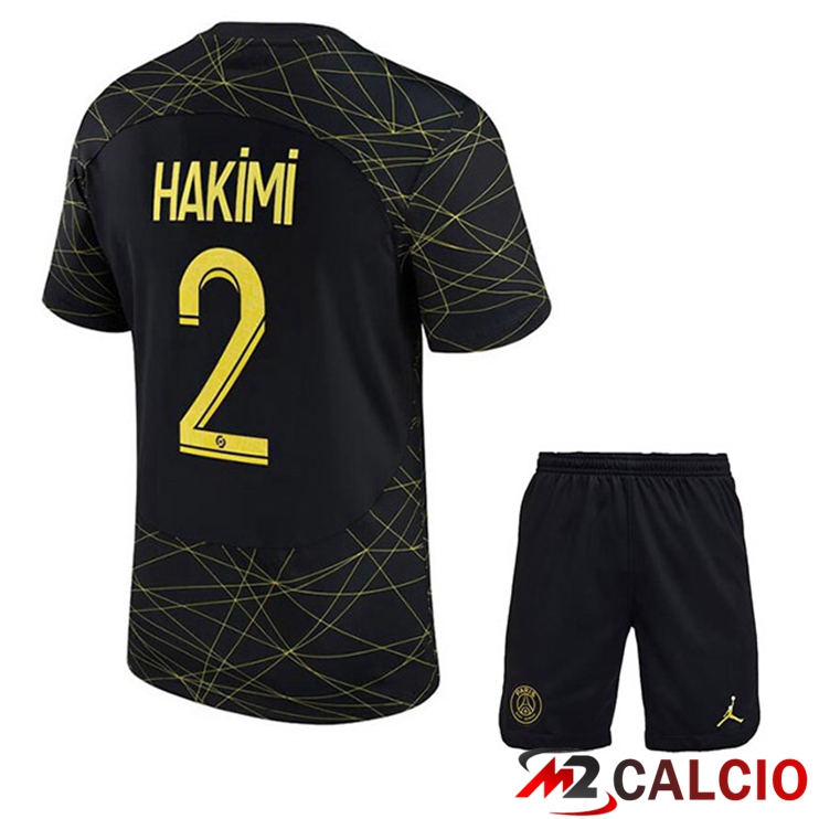 Maglie Calcio Paris PSG (HAKIMI 2) Bambino Quarto Nero 2022/2023