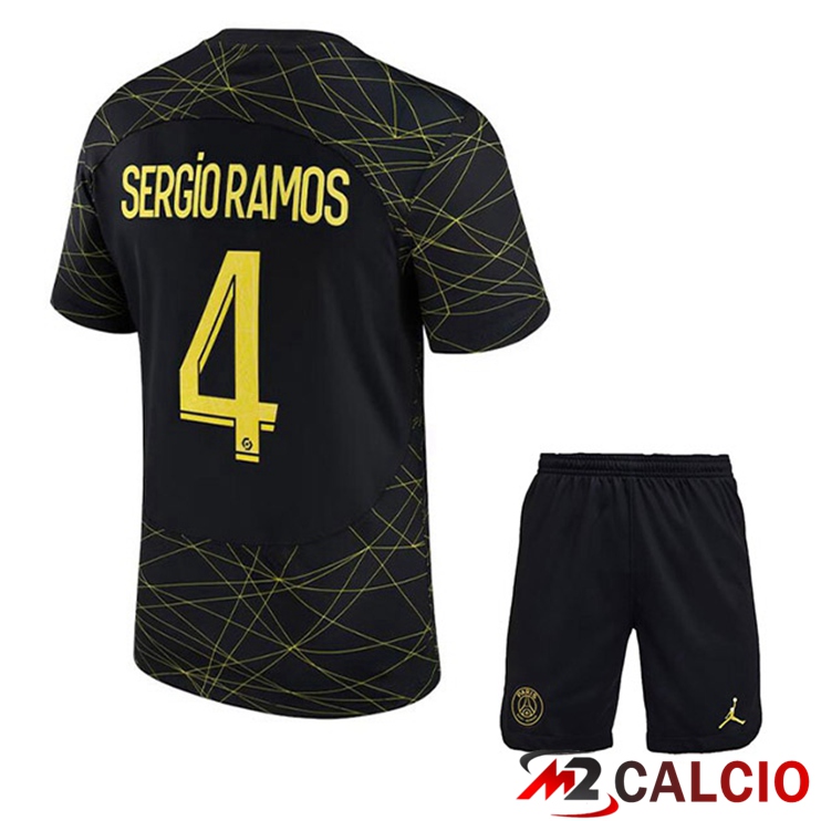 Maglie Calcio Paris PSG (SERGIO RAMOS 4) Bambino Quarto Nero 2022/2023