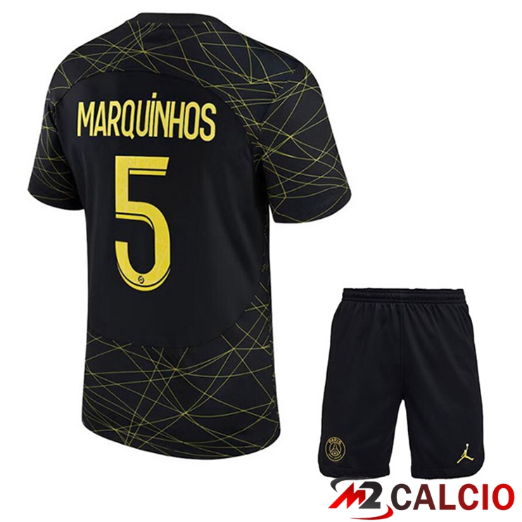 Maglie Calcio Paris PSG (MARQUINHOS 5) Bambino Quarto Nero 2022/2023