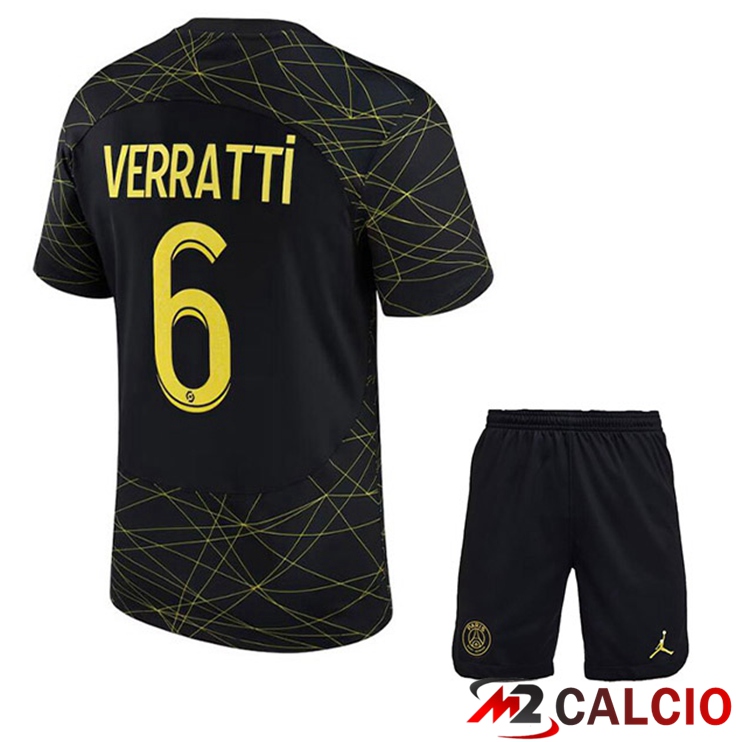 Maglie Calcio Paris PSG (VERRATTI 6) Bambino Quarto Nero 2022/2023