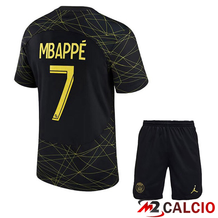 Maglie Calcio Paris PSG (MBAPPÉ 7) Bambino Quarto Nero 2022/2023
