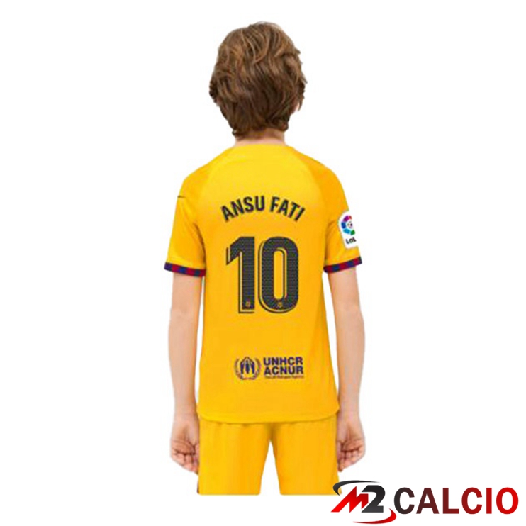 Maglie Calcio FC Barcellona (ANSU FATI 10) Bambino Quarto Giallo 2022/2023