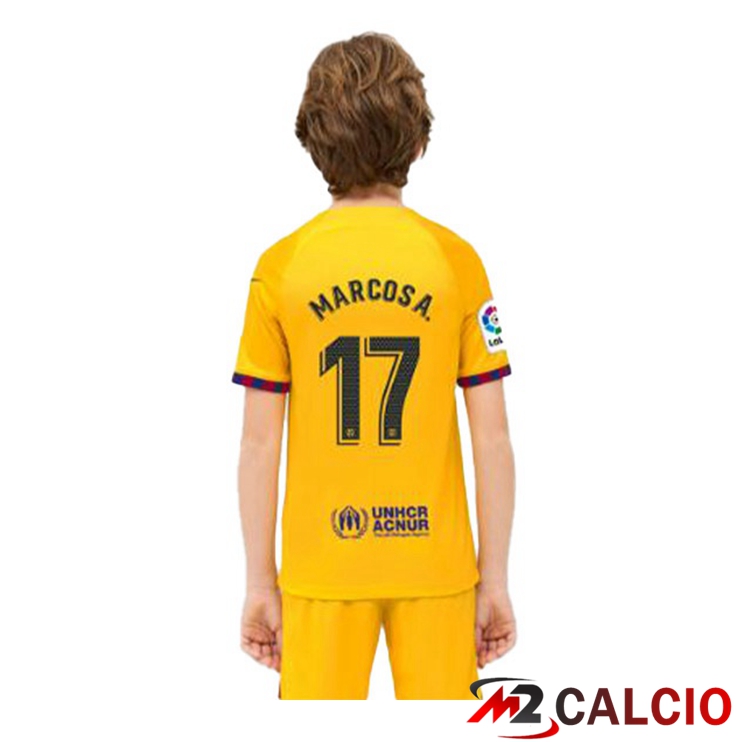 Maglie Calcio FC Barcellona (MARCOS A. 17) Bambino Quarto Giallo 2022/2023
