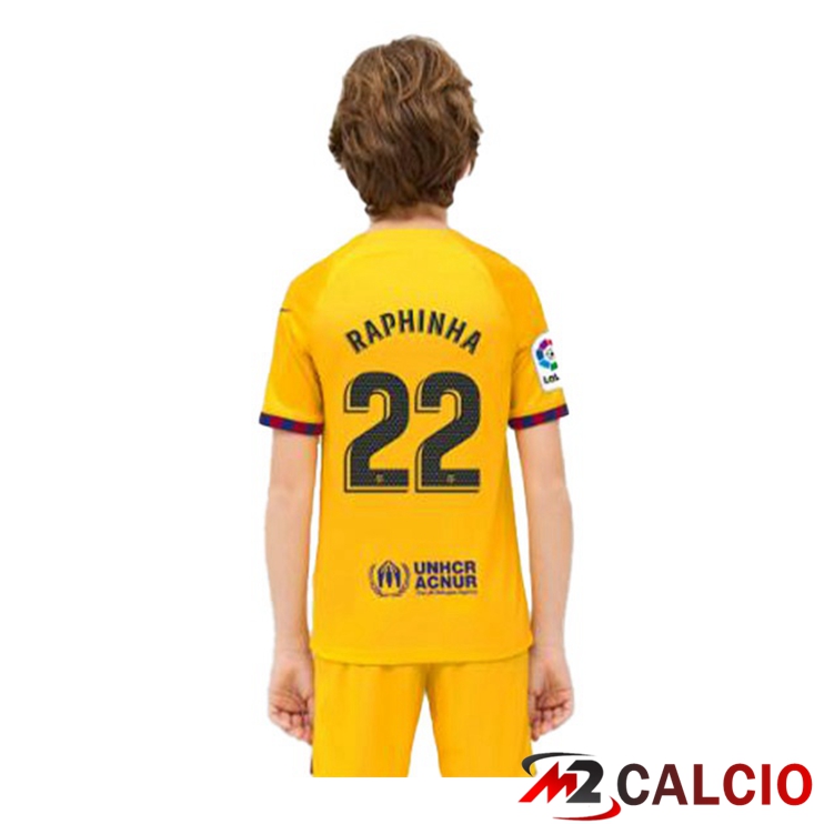 Maglie Calcio FC Barcellona (RAPHINHA 22) Bambino Quarto Giallo 2022/2023