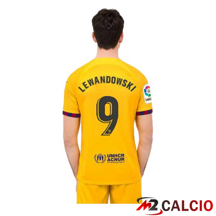 Maglie Calcio FC Barcellona (LEWANDOWSKI 9) Quarto Giallo 2022/2023