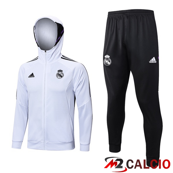 Insieme Giacca Con Cappuccio Tuta Real Madrid Bianco 2023/2024