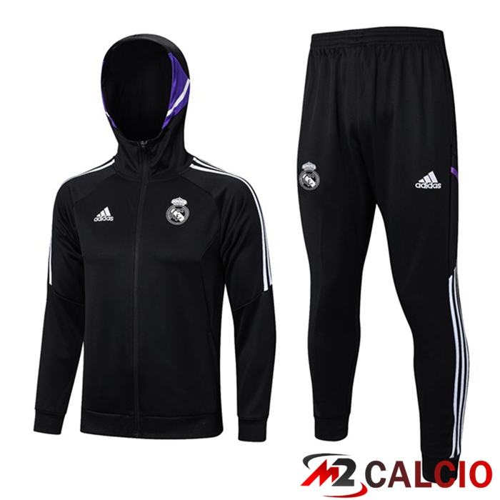Insieme Giacca Con Cappuccio Tuta Real Madrid Nero 2023/2024