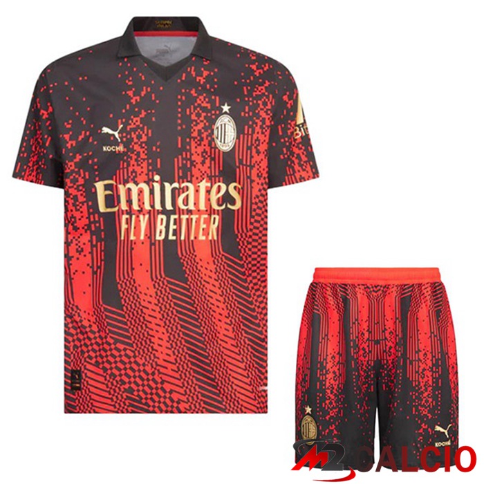 Maglie Calcio AC Milan Bambino Quarto Rosso Nero 2022/2023
