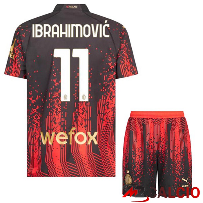Maglie Calcio AC Milan (IBRAHIMOVIĆ 11) Bambino Quarto Rosso Nero 2022/2023