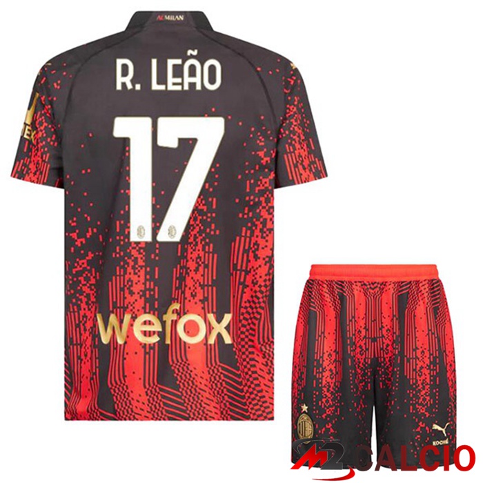 Maglie Calcio AC Milan (R. LEÃO 17) Bambino Quarto Rosso Nero 2022/2023