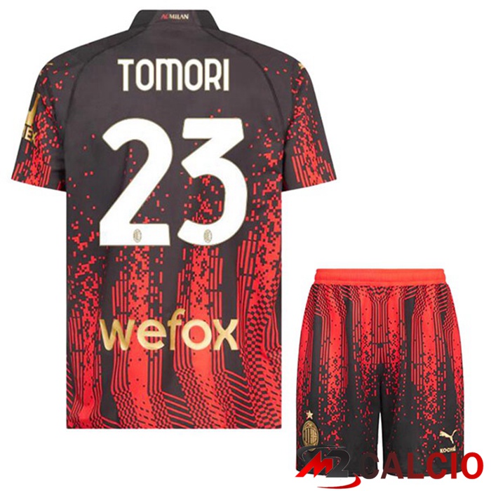 Maglie Calcio AC Milan (TOMORI 23) Bambino Quarto Rosso Nero 2022/2023