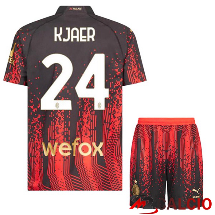 Maglie Calcio AC Milan (KJAER 24) Bambino Quarto Rosso Nero 2022/2023