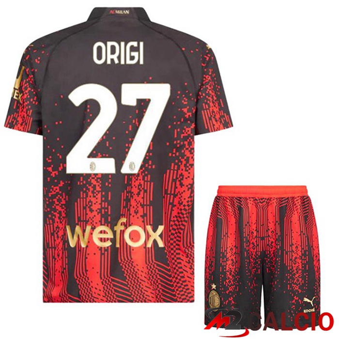 Maglie Calcio AC Milan (ORIGI 27) Bambino Quarto Rosso Nero 2022/2023