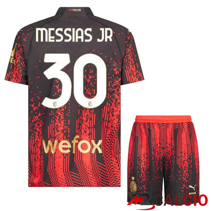 Maglie Calcio AC Milan (MESSIAS JR 30) Bambino Quarto Rosso Nero 2022/2023