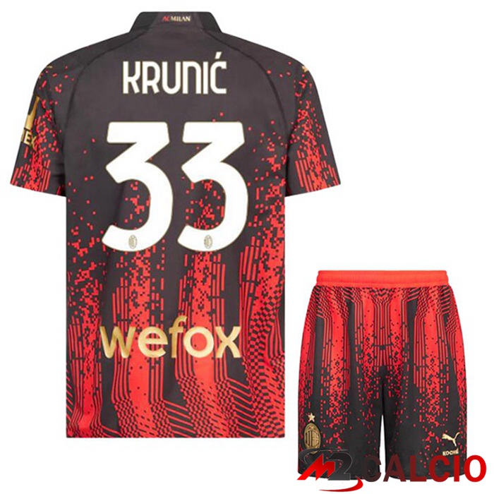 Maglie Calcio AC Milan (KRUNIĆ 33) Bambino Quarto Rosso Nero 2022/2023