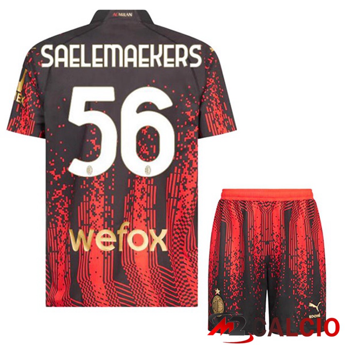 Maglie Calcio AC Milan (SAELEMAEKERS 56) Bambino Quarto Rosso Nero 2022/2023