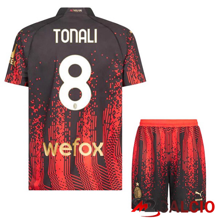 Maglie Calcio AC Milan (TONALI 8) Bambino Quarto Rosso Nero 2022/2023